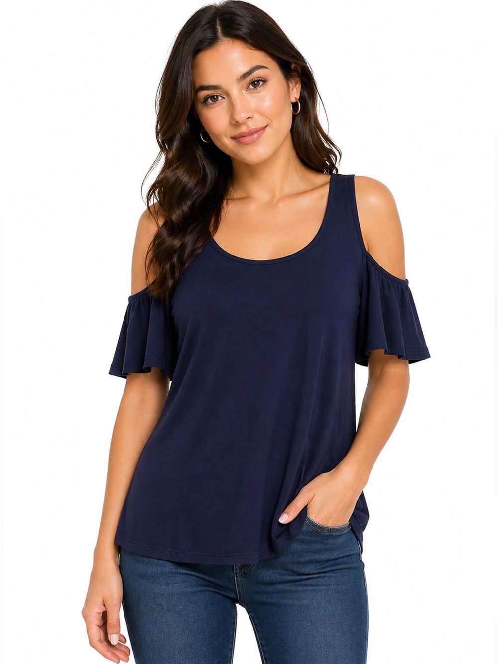 Sonoma Navy Cold-Shoulder Short-Sleeve Top